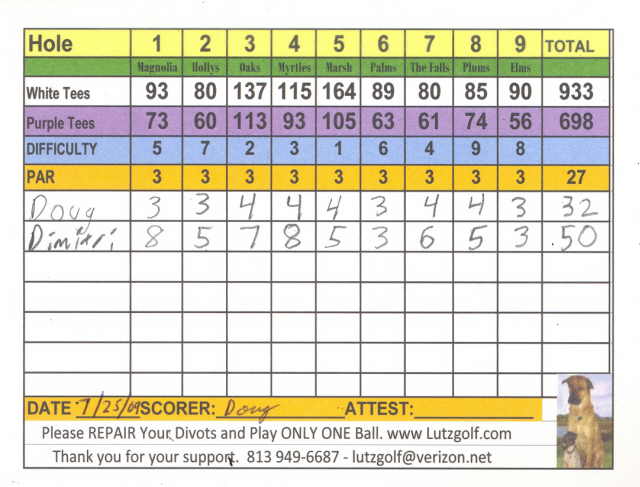 Dimitri's golf score 7-25-2009